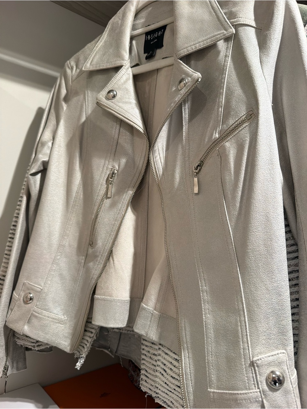 Insight Metallic Silver Leather Moto Jacket